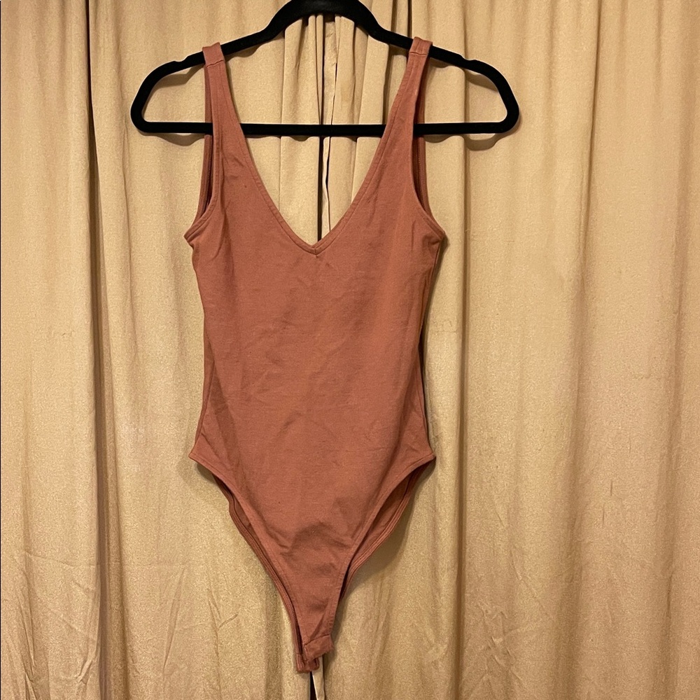 Forever 21 S Brown One Piece Swimsuit Snap Closure V-neck Vaca Beach Pool